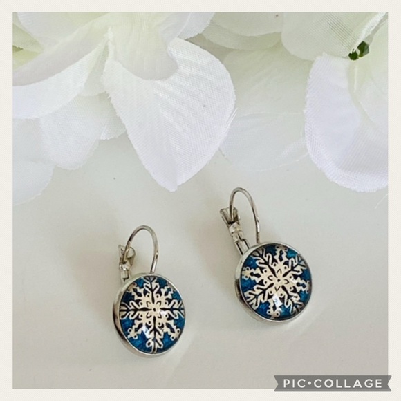 NEW Blue & White Stunning Round Snowflake Earrings - Picture 5 of 6